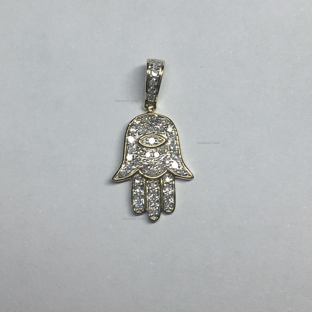 10k solid gold Diamond hamsa evil eye pendant